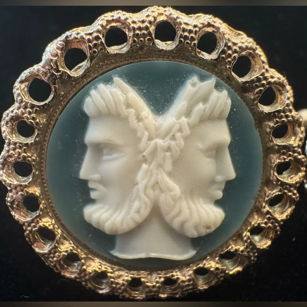 Swank Roman Janus Gold Plated Blue Cameo Cufflinks